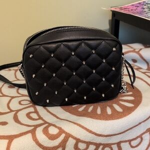 Rebecca Minkoff Black Quilted Crossbody Bag with Silver Stud Detailing